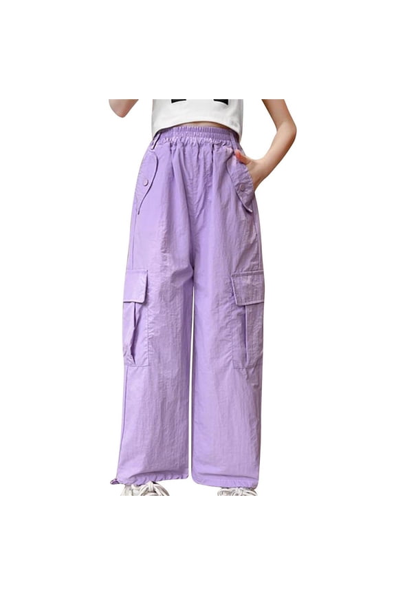 Teens Kids Toddler Girls Clothes Cargo Pants with Multi Pockets Elastic High Waisted Hiking Trousers