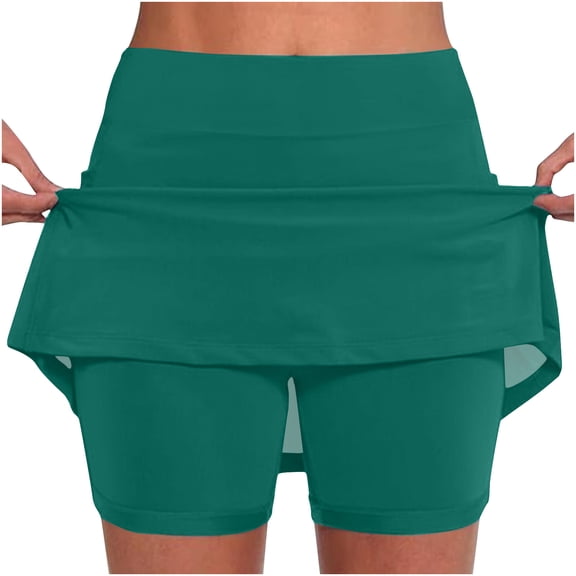 AherBiu Tennis Skirts for Women 2 in 1 Shorts High Waisted Bikers Skorts Activewear Yoga Shorts