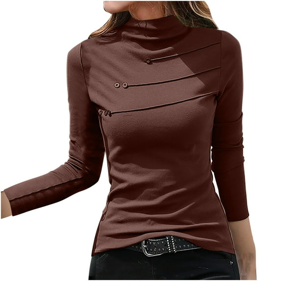 AherBiu Thermal Warm Tops for Women Basic Layer Top Tee Shirts Slim Long Sleeve Turtleneck Blouse