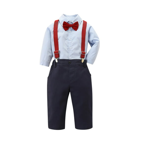 AherBiu Toddler Baby Boys Clothes Formal Suits 2 Piece School Sets Button down Shirts Suspender Pants with 1 Bowtie