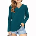 thumbnail image 1 of AherBiu Toddler Clothes Teen Girls T Shirts Long Sleeve Tops V Neck Comfy Basic Tees Blouse Solid Color, 1 of 5