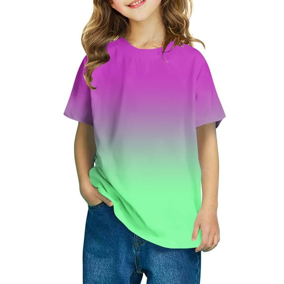 AherBiu Toddler Clothes Unisex Summer Tops Kid Boys Girls Short Sleeve Gradient Color Comfy T Shirts Basic Tees