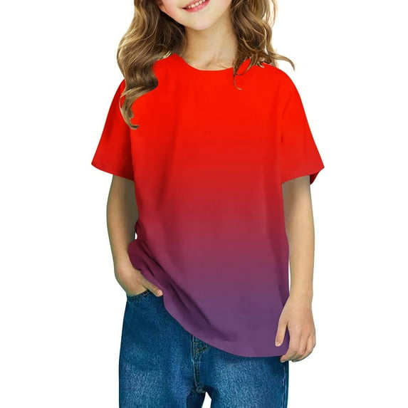 AherBiu Toddler Clothes Unisex Summer Tops Kid Boys Girls Short Sleeve Gradient Color Comfy T Shirts Basic Tees
