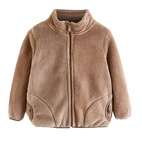 AherBiu Toddler Girl Boys Flannel Jackets Zip up Stand Collar Long Sleeve Unisex Kids Winter Coats Solid Color