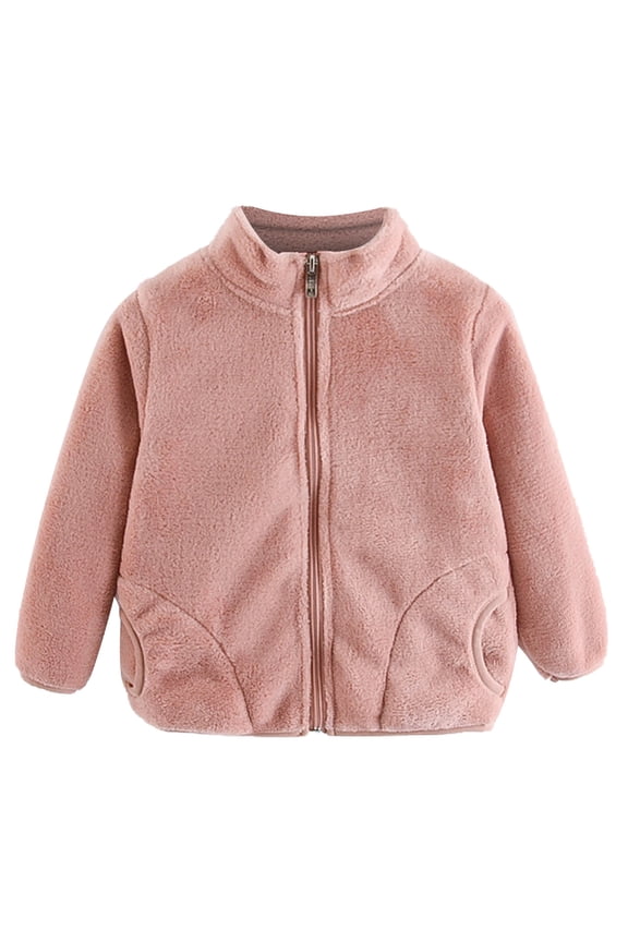 Toddler Girl Boys Fleece Jackets Zip up Stand Collar Long Sleeve Unisex Kids Fall Coats Solid Color