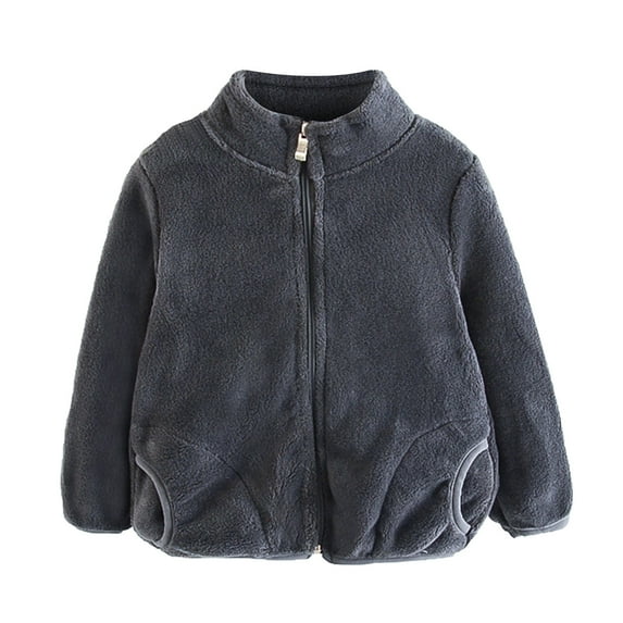AherBiu Toddler Girl Boys Fleece Jackets Zip up Stand Collar Long Sleeve Unisex Kids Fall Coats Solid Color