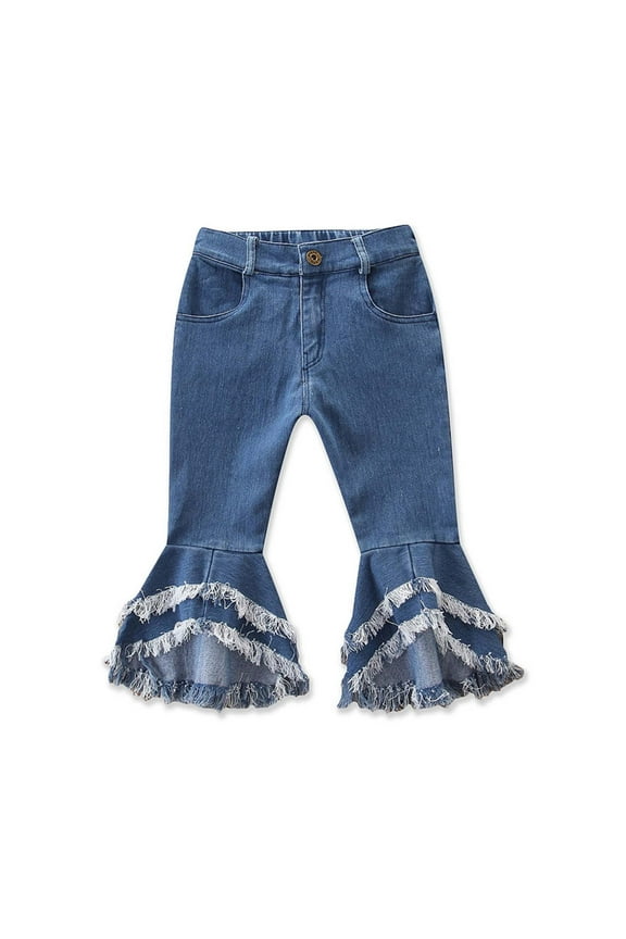 Toddler Girl Clothes Flare Pants Elastic Waist Bell Bottom Pants Leopard Printed Solid Color Trousers