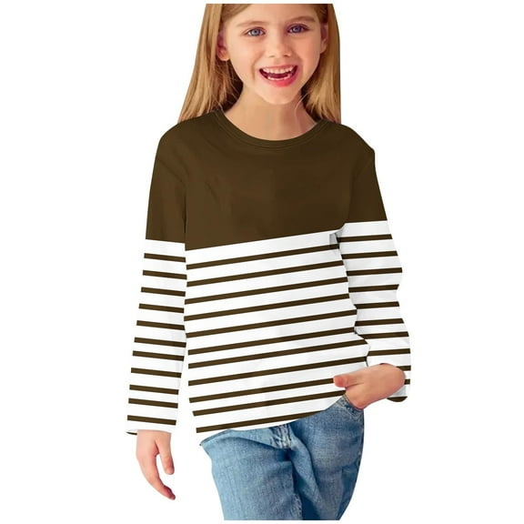 AherBiu Toddler Girl Tops Long Sleeve Striped Color Blocking Kids Shirts Crewneck Casual Fall Clothes Tunic