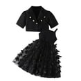 thumbnail image 1 of AherBiu Toddler Girls Clothes 2 Piece Formal Outfits Cropped Blazer Jackets with Mesh Pleated Midi Dresses Set, 1 of 7