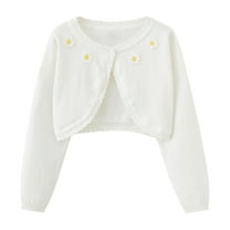 AherBiu Toddler Girls Clothes Button Cotton Knitted Cardigan Long Sleeve Tops Cropped Open Front Sweaters