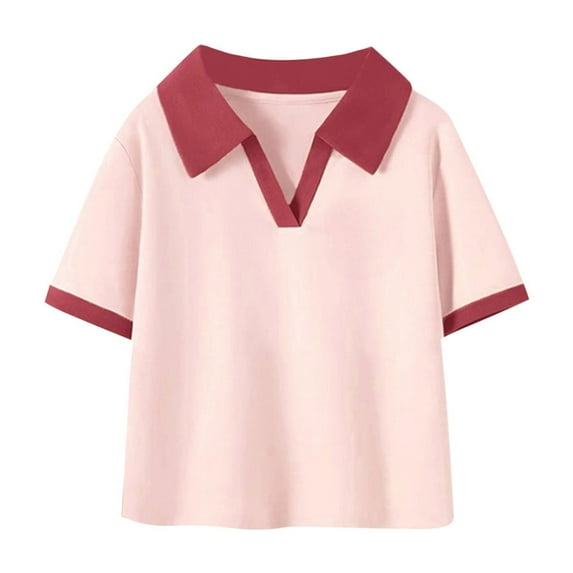 AherBiu Toddler Girls Clothes Lapel V Neck Short Sleeve Tops Kid's Summer Casual Pullover Top Tees Tshirt