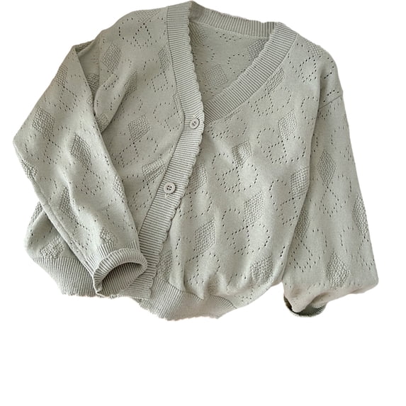AherBiu Toddler Girls Clothes Long Sleeve Cardigans for Little Girl Button Down Open Front Eyelet Hole Tops
