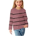 thumbnail image 1 of AherBiu Toddler Girls Clothes Long Sleeve Crewneck Striped Tees Shirts Kids Comfy Basic Top Blouse, 1 of 1