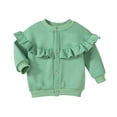 thumbnail image 1 of AherBiu Toddler Girls Clothes Ruffle Button down Collarless Long Sleeve Cardigan Jacket Kids Fall Casual Coat Outwear(3-4 Years,Green), 1 of 7