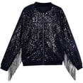 thumbnail image 1 of AherBiu Toddler Girls Clothes Sequin Jackets Sparkly Dancing Party Fringe Jacket Zip up Tassels Coats, 1 of 3