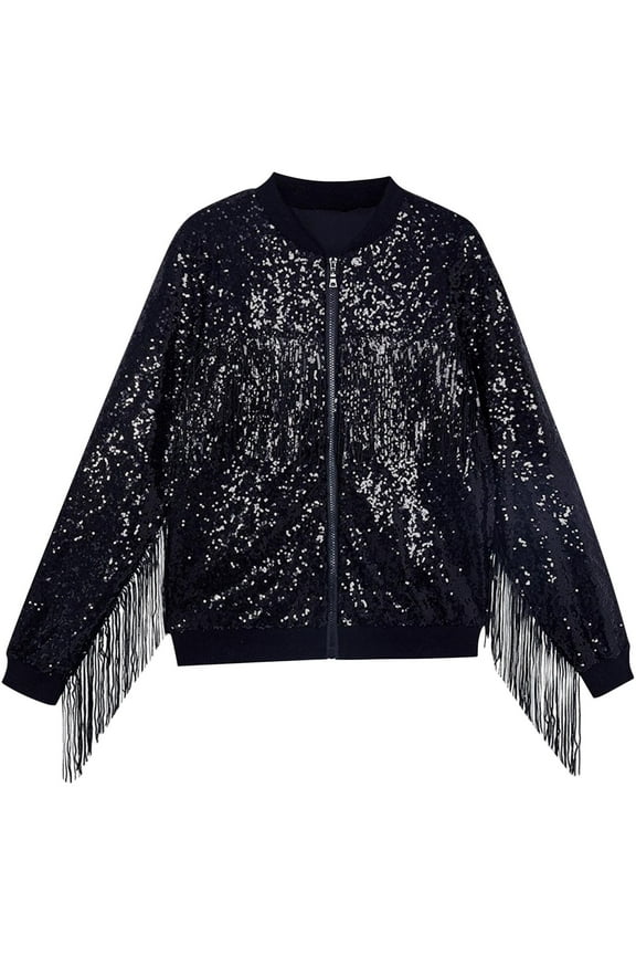 Toddler Girls Clothes Sequin Jackets Sparkly Dancing Party Fringe Jacket Zip up Tassels Coats