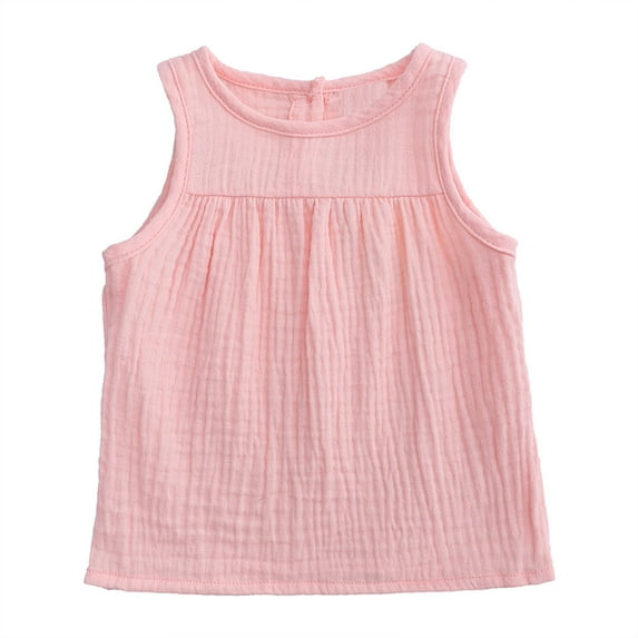 AherBiu Toddler Girls Clothes Tank Tops Sleeveless T Shirts Cotton Linen Crewneck Summer Tops Tees Solid Color