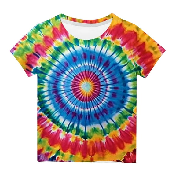 AherBiu Toddler Girls Clothes Tie-Dye Tops Short Sleeve Summer Casual Loose Crewneck Top Tees Tshirt for Kids