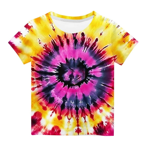AherBiu Toddler Girls Clothes Tie-Dye Tops Short Sleeve Summer Casual Loose Crewneck Top Tees Tshirt for Kids