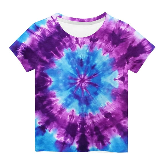 AherBiu Toddler Girls Clothes Tie-Dye Tops Short Sleeve Summer Casual Loose Crewneck Top Tees Tshirt for Kids