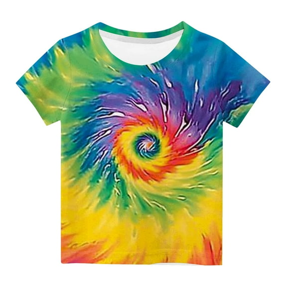 AherBiu Toddler Girls Clothes Tie-Dye Tops Short Sleeve Summer Casual Loose Crewneck Top Tees Tshirt for Kids