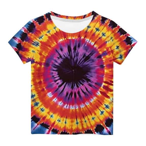 AherBiu Toddler Girls Clothes Tie-Dye Tops Short Sleeve Summer Casual Loose Crewneck Top Tees Tshirt for Kids