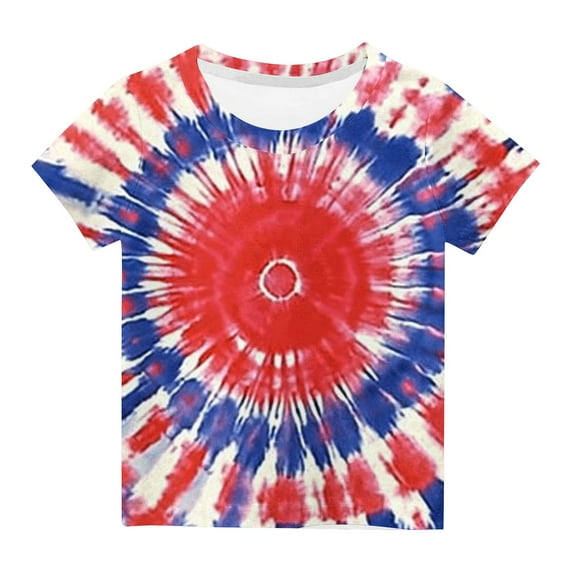 AherBiu Toddler Girls Clothes Tie-Dye Tops Short Sleeve Summer Casual Loose Crewneck Top Tees Tshirt for Kids