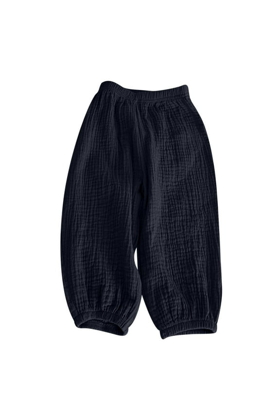Toddler Girls Cotton Linen Pants Baggy Loose Elastic High Waisted Lightweight Summer Casual Trousers