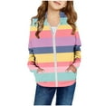 thumbnail image 1 of AherBiu Toddler Girls Hoodies Zip up Striped Color Block Kids Jackets Fall Lightweight Sweatshirt, 1 of 2
