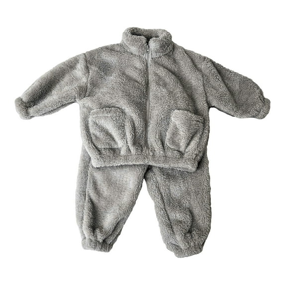 AherBiu Toddler Girls Winter Clothes Fleece Sweatsuit Fuzzy Plush Zipper Jackets with Sweatpants 2 Piece Sets