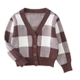 thumbnail image 1 of AherBiu Toddler Kid Girl Cardigans Button up V Neck Knitting Fall Jackets Plaid Patchwork Solid Color Sweater, 1 of 7