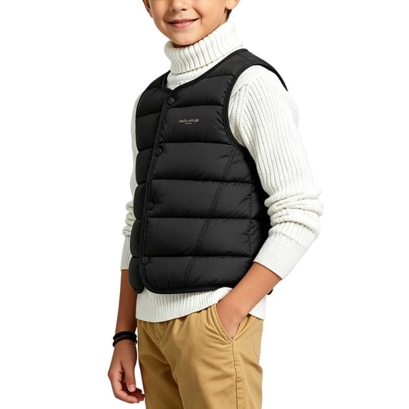 AherBiu Toddler Kids Boys Puffer Vest Button down V Neck Sleeveless Lightweight Quilted Winter Jacket