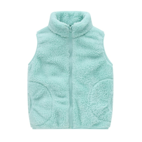 AherBiu Toddler Kids Fleece Vests Zip up Stand Collar Fuzzy Warm Winter Sleeveless Jackets Solid Color