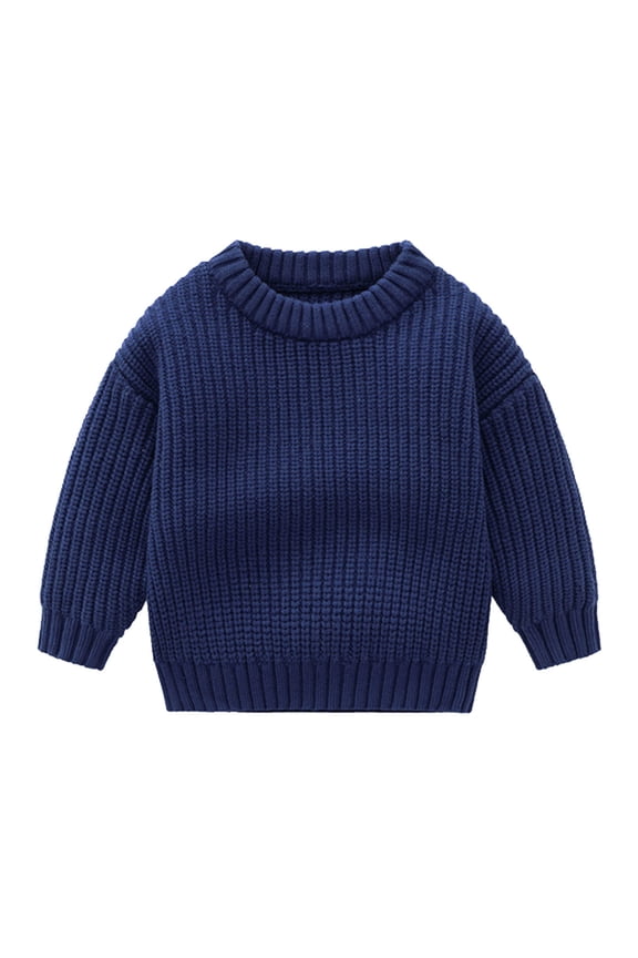 Toddler Kids Sweaters Crew Neck Long Sleeve Ribble Knit Tops Solid Color Girl Boy Sweater