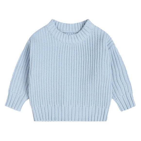 AherBiu Toddler Kids Sweaters Crew Neck Long Sleeve Ribble Knit Tops Solid Color Girl Boy Sweater