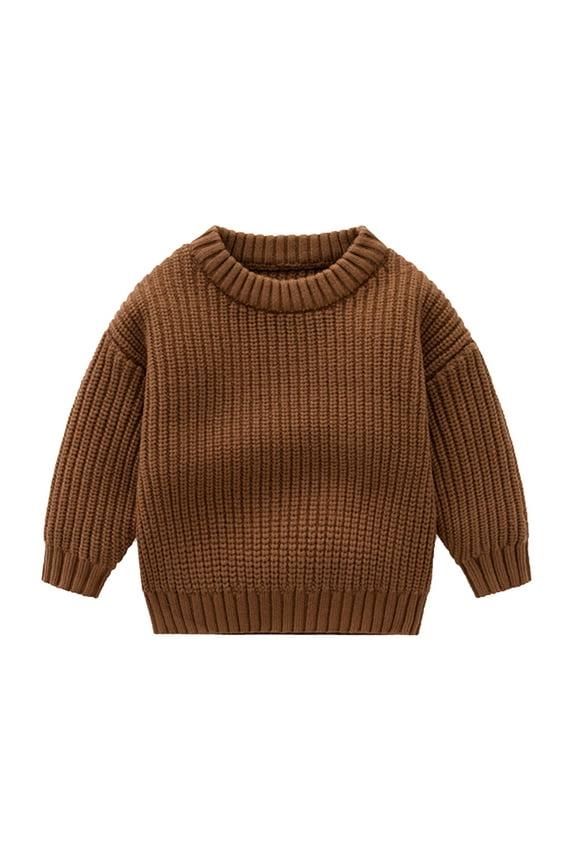 Toddler Kids Sweaters Crew Neck Long Sleeve Ribble Knit Tops Solid Color Girl Boy Sweater