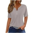 thumbnail image 1 of AherBiu Tops for Women Button Deep Notch V Neck Short Sleeve Summer Casual Loose Basic Top Tees Tshirts, 1 of 5