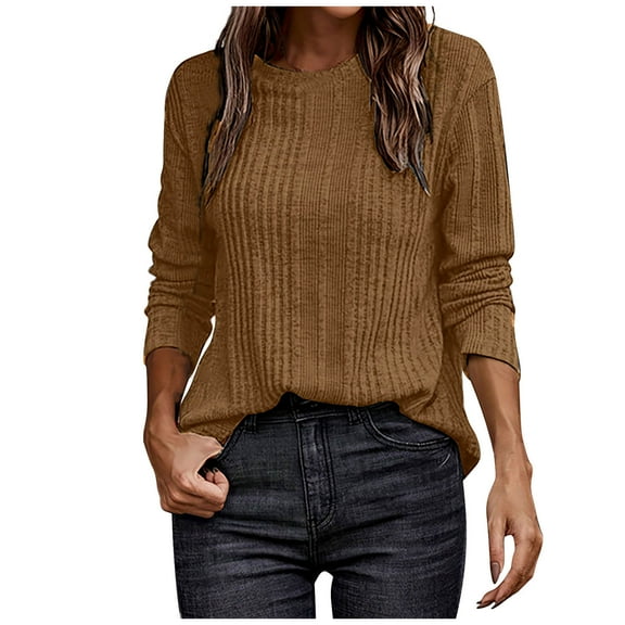 AherBiu Tunic Sweaters for Women Long Sleeve Tops Crewneck Warm Comfy Basic Layer Top Blouse