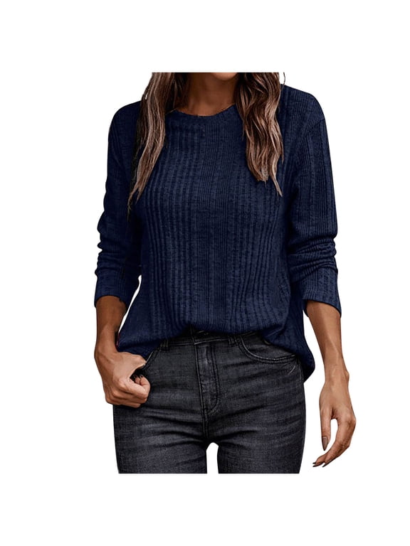 Tunic Sweaters for Women Long Sleeve Tops Crewneck Warm Comfy Basic Layer Top Blouse
