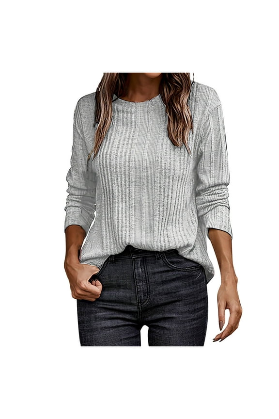 Tunic Sweaters for Women Long Sleeve Tops Crewneck Warm Comfy Basic Layer Top Blouse
