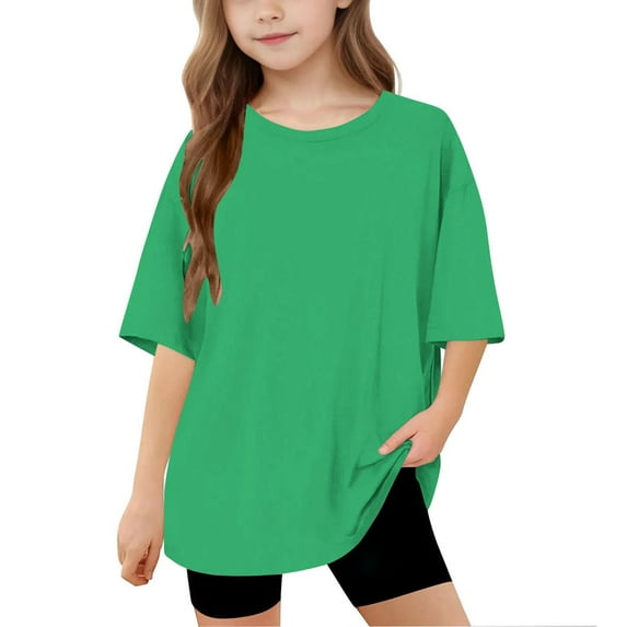 AherBiu Unisex Boys Girls Summer Clothes Short Sleeve Crewneck Casual Loose Basic Top Tees Shirts for Kids Teens