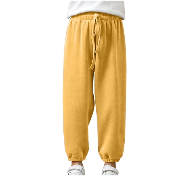 AherBiu Unisex Kids Clothes Corduroy Fleece Lined Pants Thermal Warm Sweatpants Drawstring Waisted Jogging Trousers