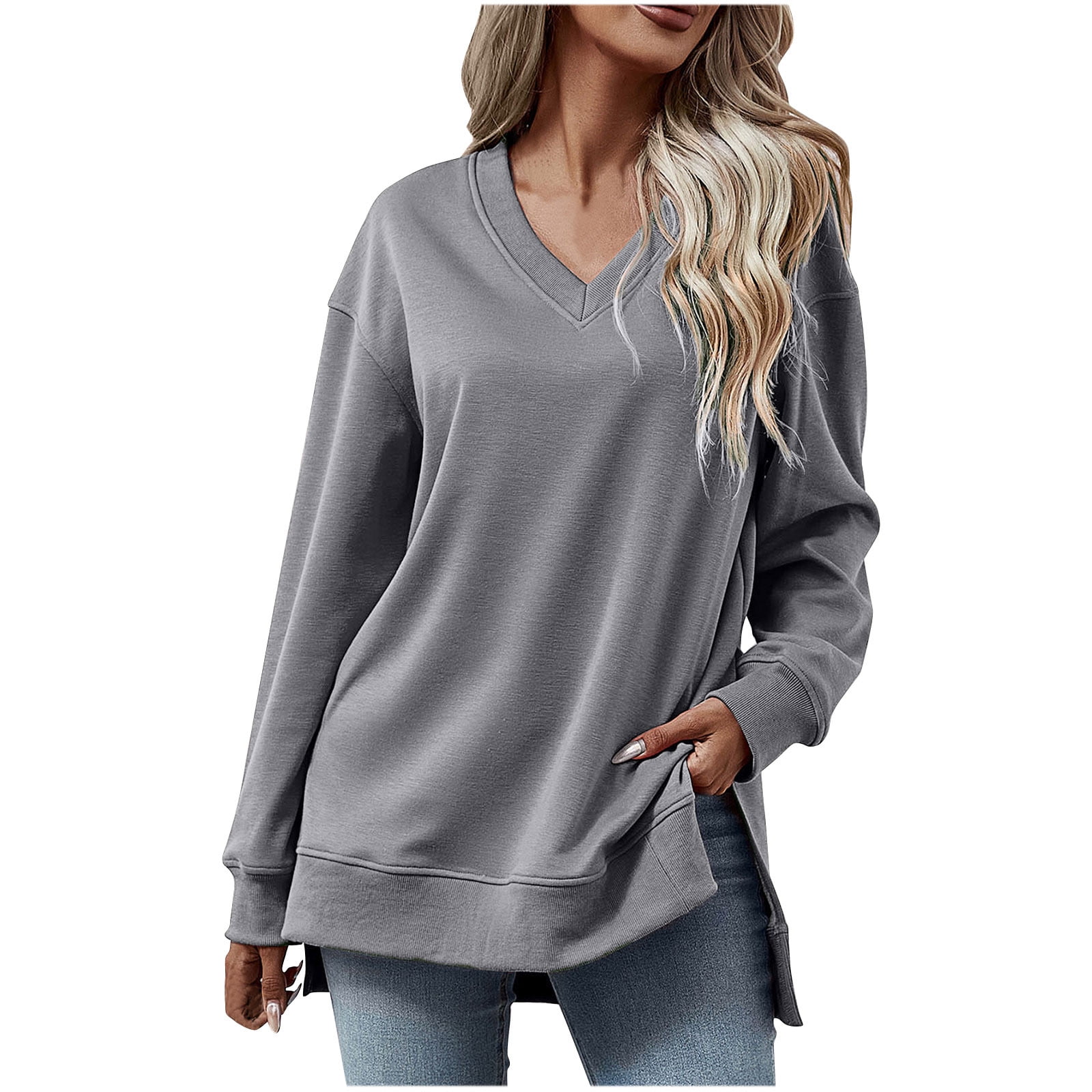 High-Low Round Neck Long Sleeve Sweatshirt main image 1