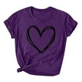 thumbnail image 1 of AherBiu Valentine's Day Tops for Women Heart Printed Short Sleeve Comfy Basic Cotton Top Tees Shirts, 1 of 3