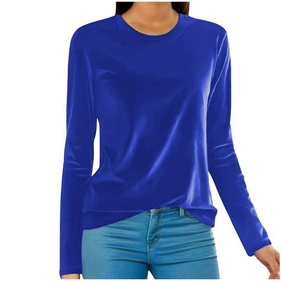 AherBiu Vintage Tops for Women Velour Long Sleeve Crewneck Basic Tunic Top Tees Shirts Blouse