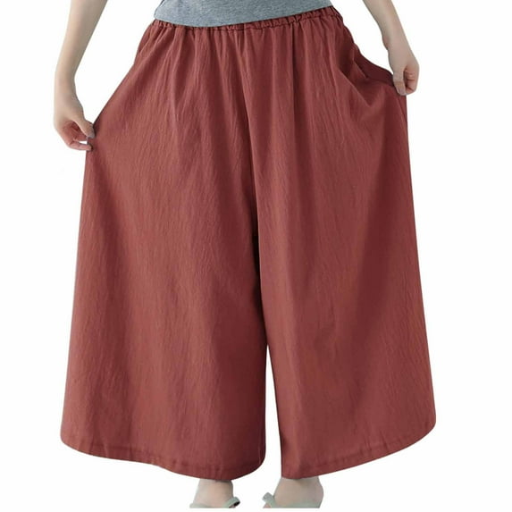 AherBiu Wide Leg Pants for Women Elastic High Waisted Casual Loose Flowy Trousers with Pockets