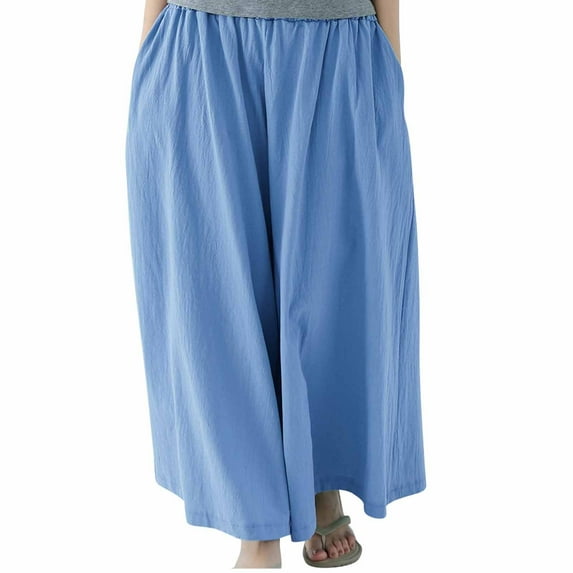 AherBiu Wide Leg Pants for Women Elastic High Waisted Casual Loose Flowy Trousers with Pockets