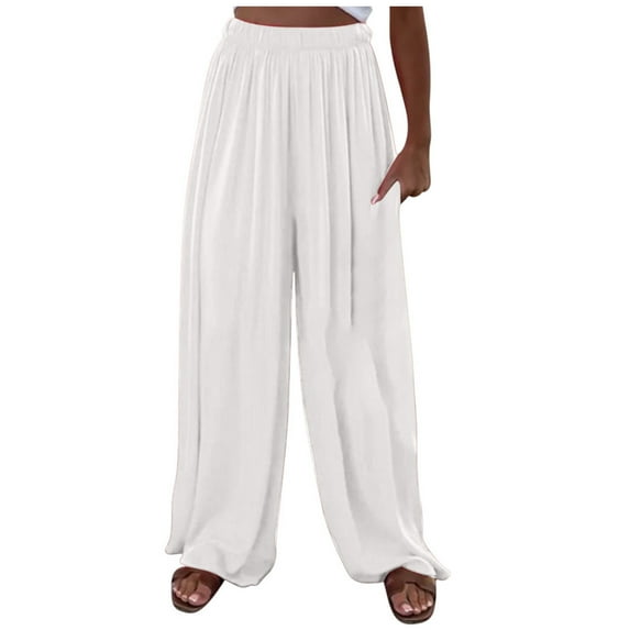 AherBiu Wide Leg Pants for Women Elastic High Waisted Straight Fall Casual Loose Lightweight Trousers