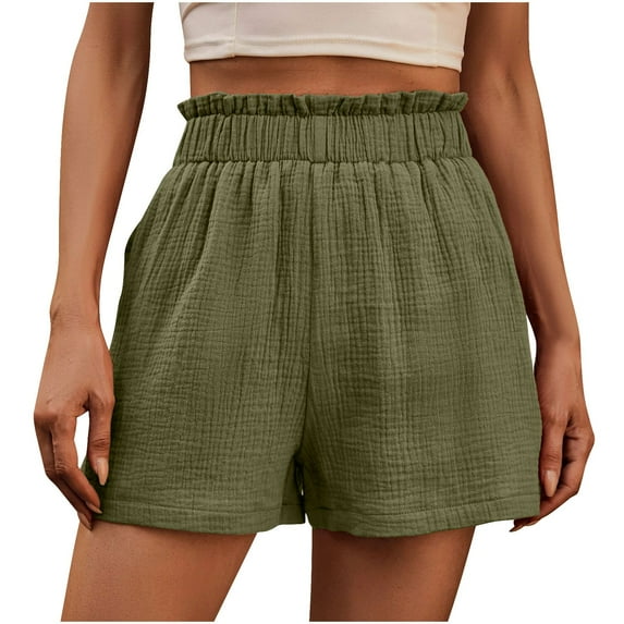 AherBiu Wide Leg Shorts for Women Smocked High Waisted Boho Summer Casual Loose Lightweight Lounge Shorts