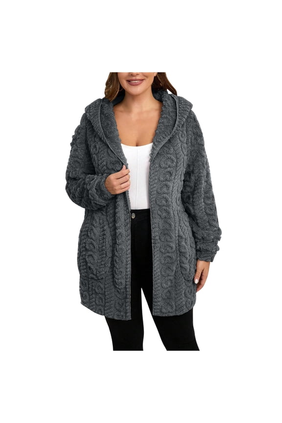 Winter Coats for Women Plush Fleece Cardigan Open Front Hooded Thermal Warm Outwear Jackets